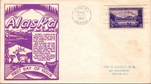 FDC 1937 SC #800 Purple WSE Cachet - Juneau, Ak - Single - F76924