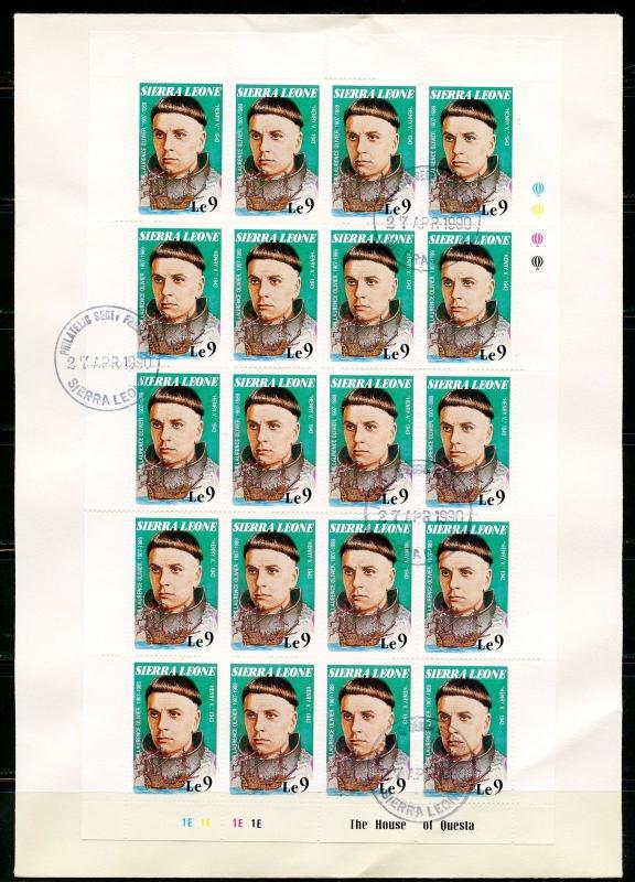 SIERRA LEONE SIR LAURENCE OLIVIER SET OF SHEETS OF 20  ON 8 FIRST DAY COVERS