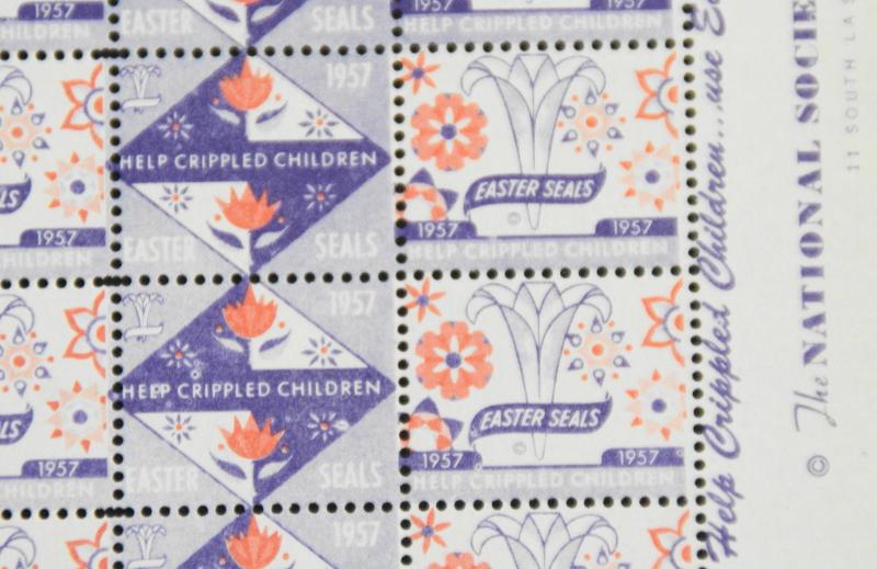 1957 Easter Seals Crippled Children Label, Cinderella Stamp Full Sheet of 100