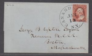 **US 19th Cent Cover SC# 10, Canadaigua, NY Pos 61LO, Plate O XF Strike CDS 1/13