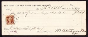 R15c on RR Voucher, 1867, New York and New Haven Railroad Company