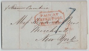 Great Britain 1846 Steamer Cambria to New York Stampless Transatlantic Cover