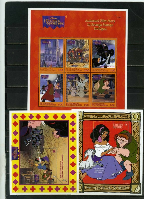 ST.VINCENT 1996 DISNEY THE HUNCHBACK OF NOTRE DAME SHEET & 2 S/S  MNH 