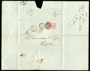 SG66a, 4d rose, USED. Cat £210. COVER TO LYON MAY 1861