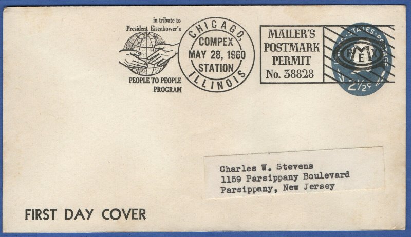 1960 COMPEX CHICAGO Permit cancel, 2.5c Stationery Envelope FDC