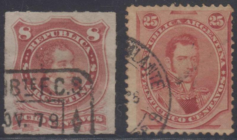 ARGENTINA 1877-78 RAILROAD TPO Sc 34 & 40 EST AMBTE F.C.S. & AMBULANTE N°9