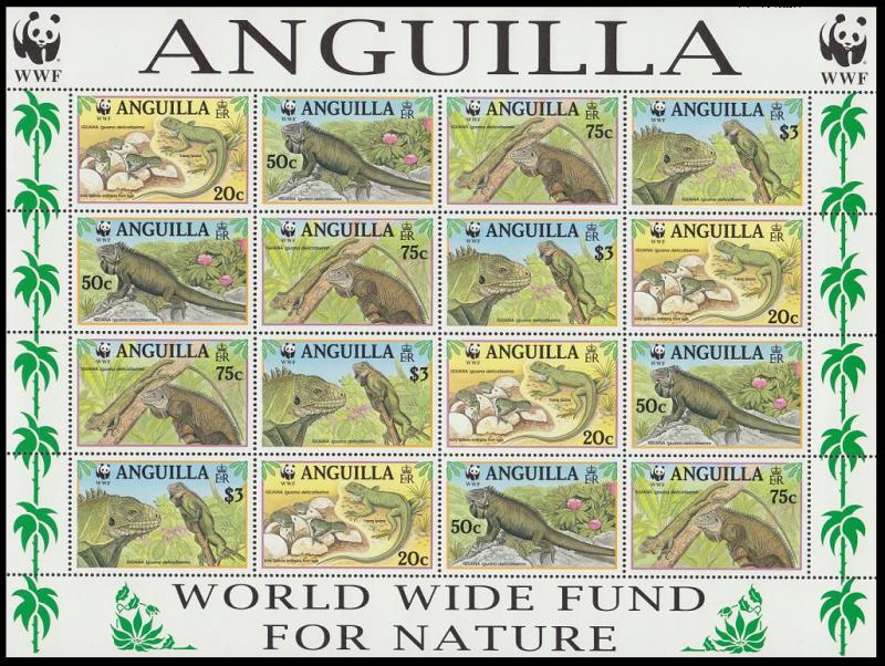 Anguilla WWF West Indian Iguana Sheetlet of 4 sets SG#1004-1007 MI#988-991