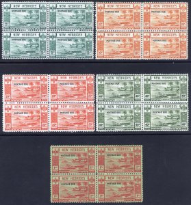 New Hebrides 1938 5c-1fr POST DUE BLOCKS x4 Scott J6-J10 SG D6-D10 MNH Cat $500