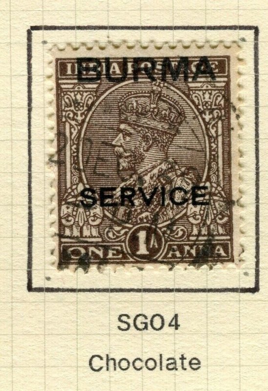 BURMA; 1937 early GV Optd. issue fine used Shade of 1a. value