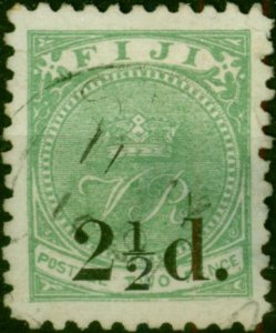 Fiji 1890 2 1/2d on 2d Green SG71 Type 15 Ave Used Thinned