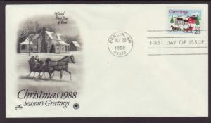 US 2400 Christmas Sleigh PCS U/A FDC