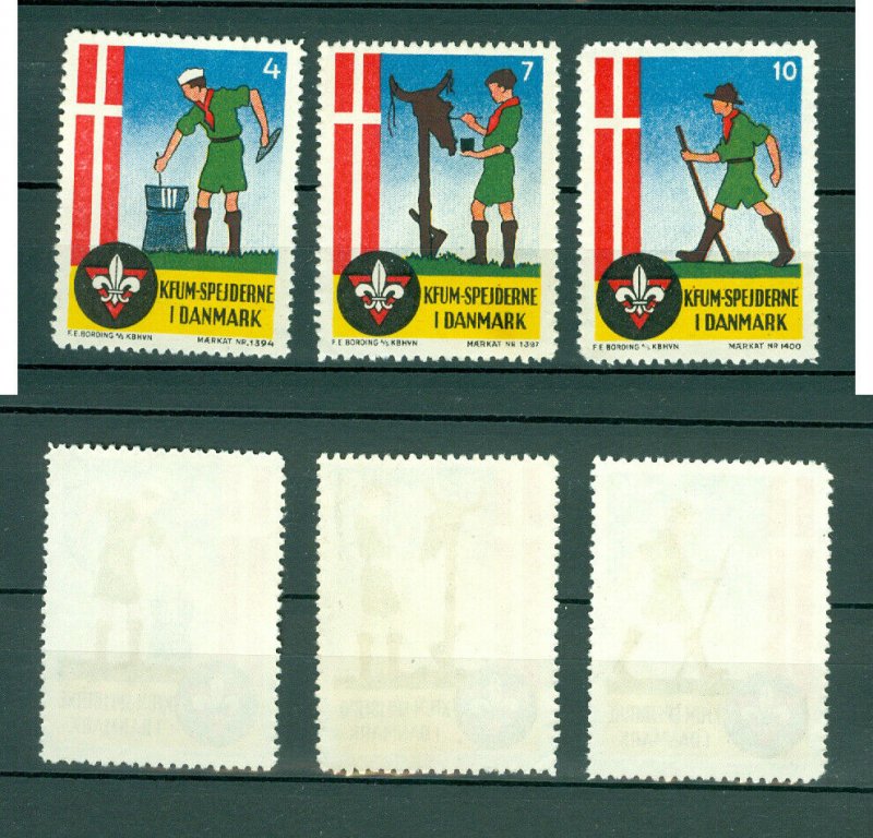 Denmark. 3 Poster Stamp 1940-60s. KFUM Scouts In Denmark. Seal # 4-7-10.