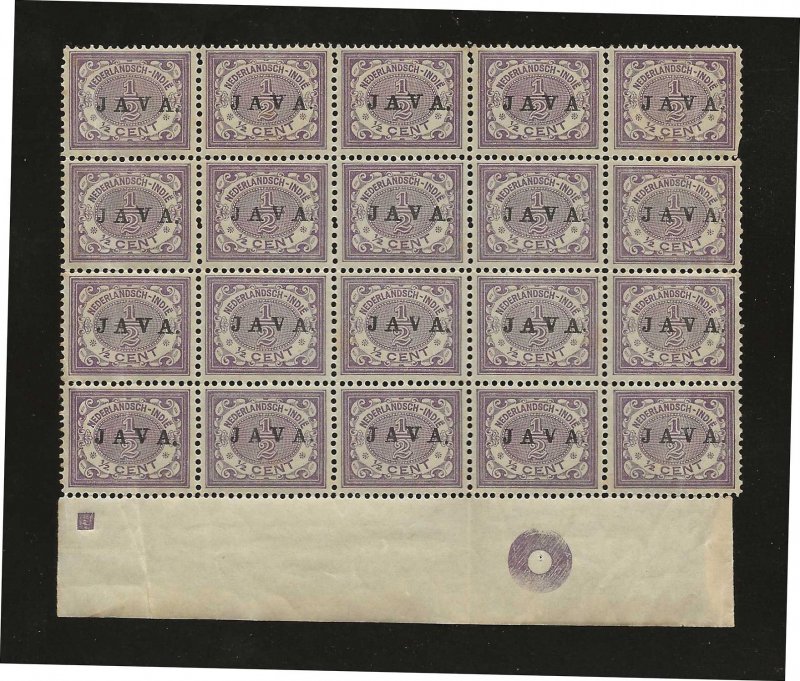 Netherland Indies Sc # 81  1/2c 'Java ' block of 20 NH FVF