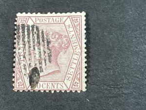 STRAITS SETTLEMENTS # 16--USED----CLARET----SINGLE----1872