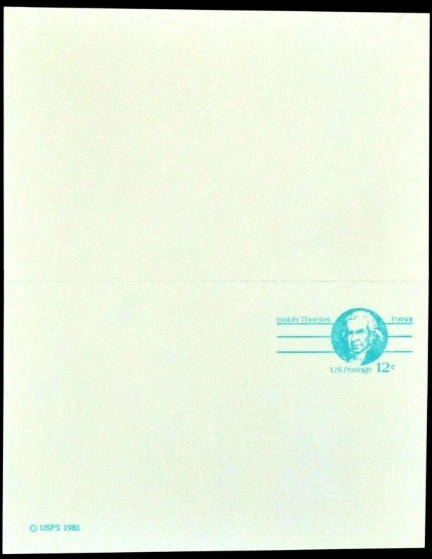 UY32 unused 12 cent postal reply card, unfolded