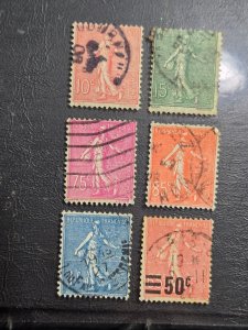 Stamp France Sower 1923-26 A20 #138,139,151,153,154 & 230 used