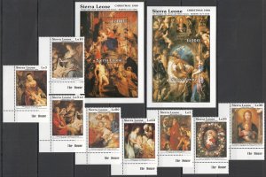 B0272 Sierra Leone Art Rubens Christmas 1988 Paintings #1142-49+Bl87-88 Mnh