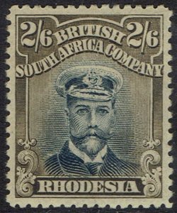RHODESIA 1913 KGV ADMIRAL 2/6 DEEP ULTRAMARINE & GREY BROWN DIE III PERF 14