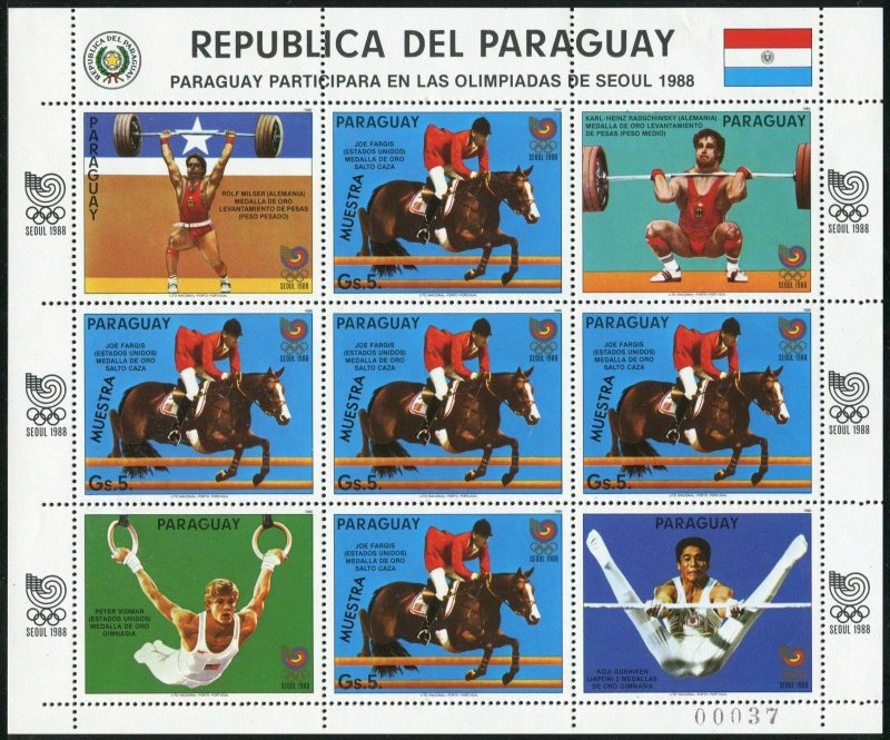 Paraguay 2195 af,2196a sheet SPECIMEN,MNH.Mi  4047-4052,4053 klb. Olympics Seoul