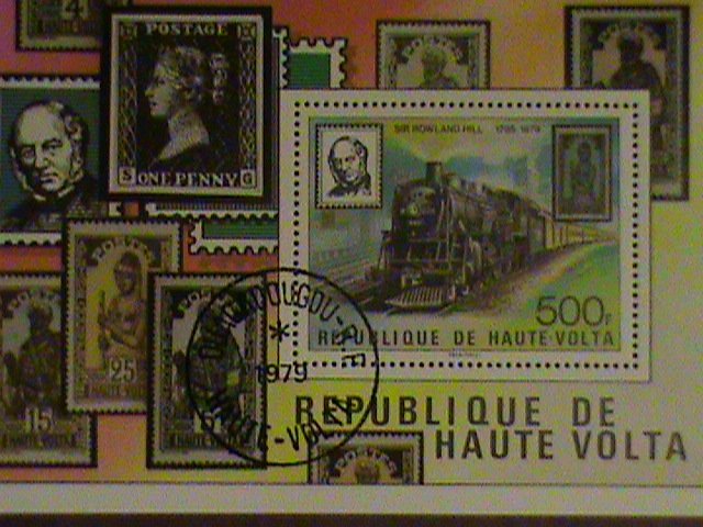 UPPER VOLTA -STAMP- 1979- TRAIN- STAMP ON STAMP- CTO NH S/S SHEET. LAST ONE