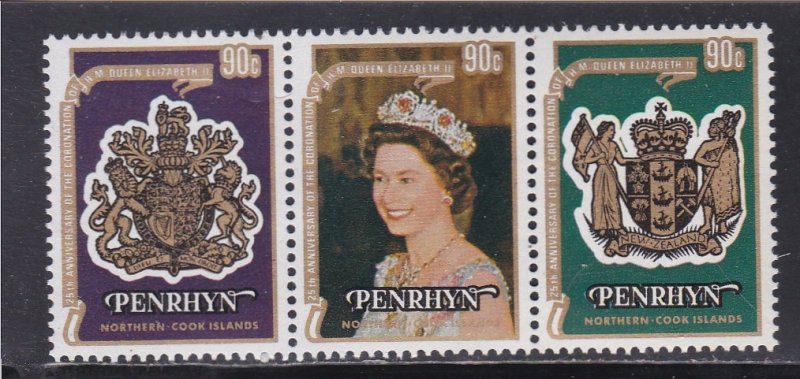 Penrhyn # 104a-c & 104d, Queen Elizabeth Coronation 25th, Mint NH, 1/2 Cat.