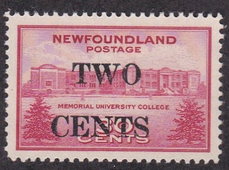 Newfoundland # 268, University College Surcharged, Hinged, 1/2 Cat.