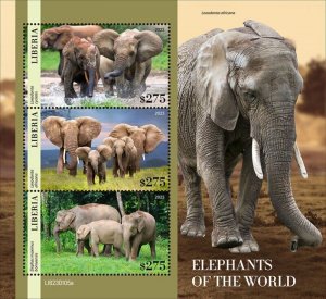 Liberia - 2023 Elephants, African Bush, Borneo - 3 Stamp Sheet - LIB230105a