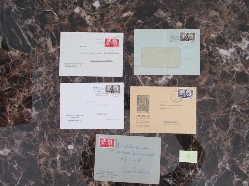 Great lot 5 Covers Postal History Post War Saar Germany