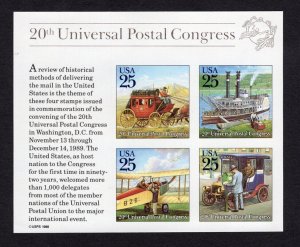 US 1989  25¢ UPU Mail Congress Stamp Souvenir Sheet #2438 MNH