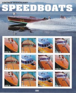US #4160-4163  41c Vintage Mahongay Speedboats pane of 12 (MNH) CV$10.50