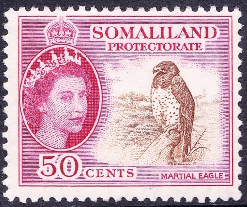 SOMALILAND PROTECTORATE 1953 QEII 50c Brown & Rose-Carmine SG143 MH