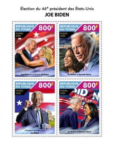 Chad - 2020 US President Election Winners Biden & Harris 4 Stamp Sheet