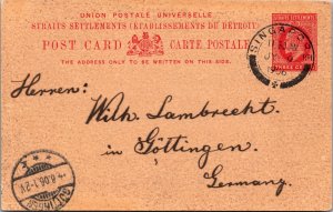 1906 Singapore Malaya Postcard Postal Stationary Cover to Gottingen Germany