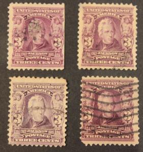 USA USED # 302 ANDREW JACKSON 3 CENT ISSUE X4