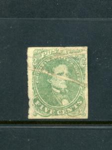 Confederate States Scott #1 Unused Stamp with Large Pre-Printing Paper Creases