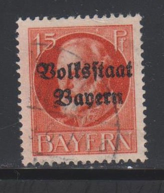 Bavaria, 15pf King Ludwig III, Overprinted (SC# 140) Used