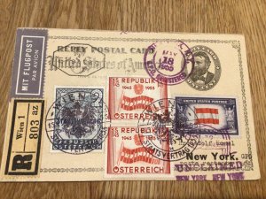 United States 1955 Austria New York Unclaimed  airmail stamps card 57524