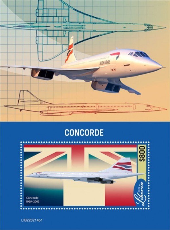 Liberia - 2022 Concorde Plane on Stamps - Stamp Souvenir Sheet - LIB220214b1