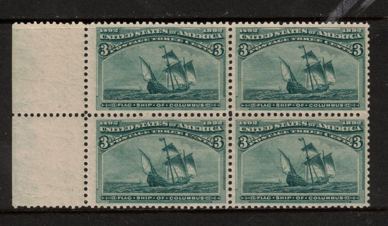 USA #232 Extra Fine Never Hinged Left Margin Block Deep Rich Color