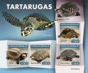 Mozambique - 2019 Turtles on Stamps - 4 Stamp Sheet - MOZ190223a