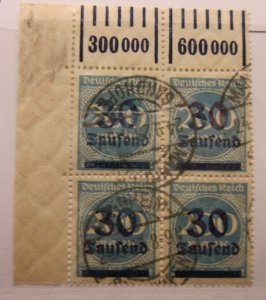 GERMANY, Scott: 249, Corner block of 4, USED, Lot31, Cat: $6