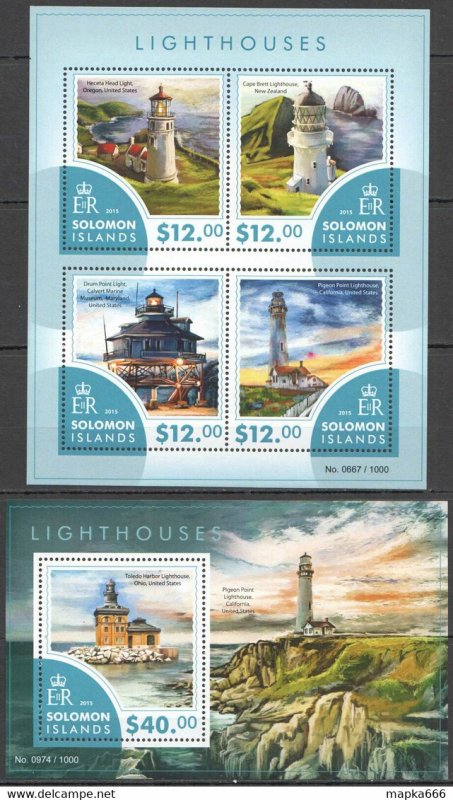 2015 Solomon Islands Lighthouses Architecture #3367-71 1+1 ** Ls478