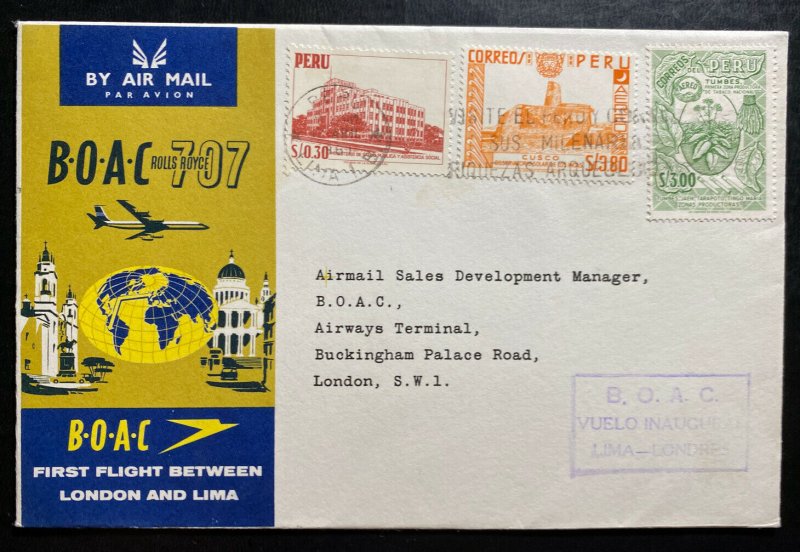 1961 Lima Peru First Flight Airmail Cover To London England BOAC 707 Rolls Royce