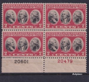 BOBPLATES US #703 Yorktown Bottom Plate Block 20479 20601 F-VF Glazed Gum *