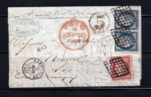 France 1851 - Ceres 1fr & 25c Pair on Cover letter to New-York # 6,9 Scarce