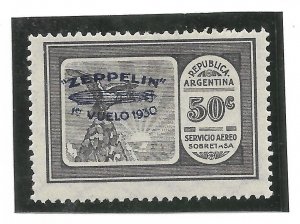 ARGENTINA 1930 AIRMAIL STAMP OVERPRINTED ZEPPELIN FIRST FLIGHT MINT NH SCOTT C21