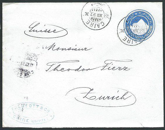 EGYPT 1897 1p envelope used Cairo to Switzerland...........................45819