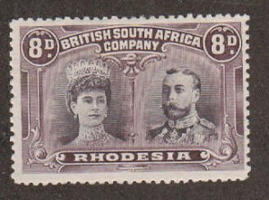 Rhodesia SG 185a MLH. 1910 8p Double Head, perf 13½ 
