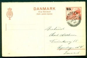 DENMARK 25 on 20ore #133, reply card only tied Aberdeen, Scotland (96)