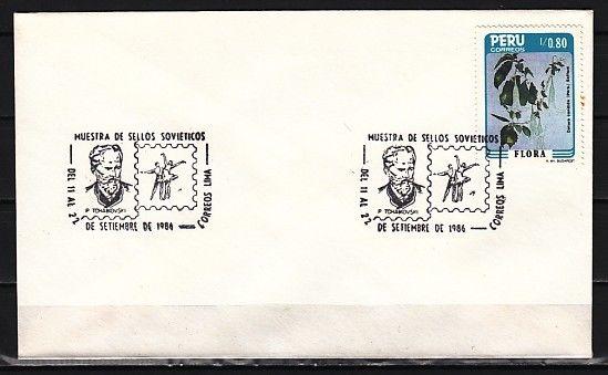 Peru, 11-22/SEP/86 issue. Composer Tchaikovsky cancel on Envelope. ^